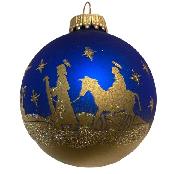 Vtg 90s Christmas By Krebs Blue Gold Glitter Nativity Holy Family Orname… - Picture 4 of 11